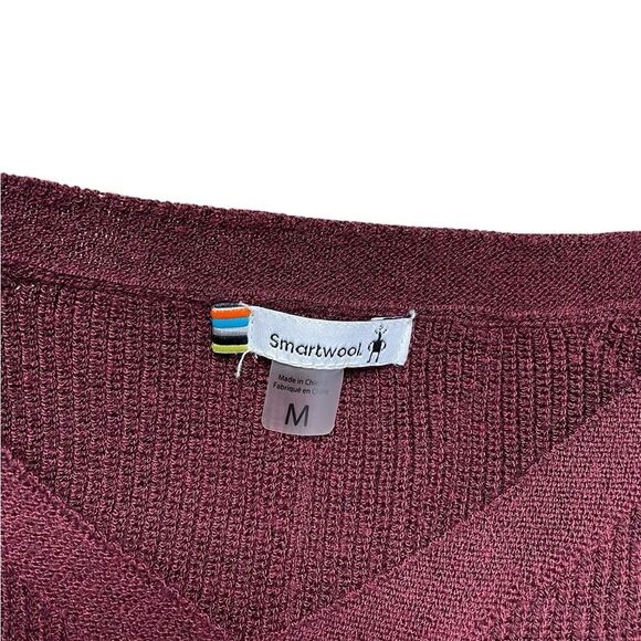 SMARTWOOL Shadow Pine Cable V-Neck Sweater Maroon Size Medium - Picture 6 of 6